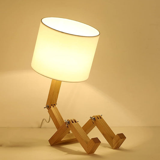 Cute Robot Shape Wooden Table Lamp