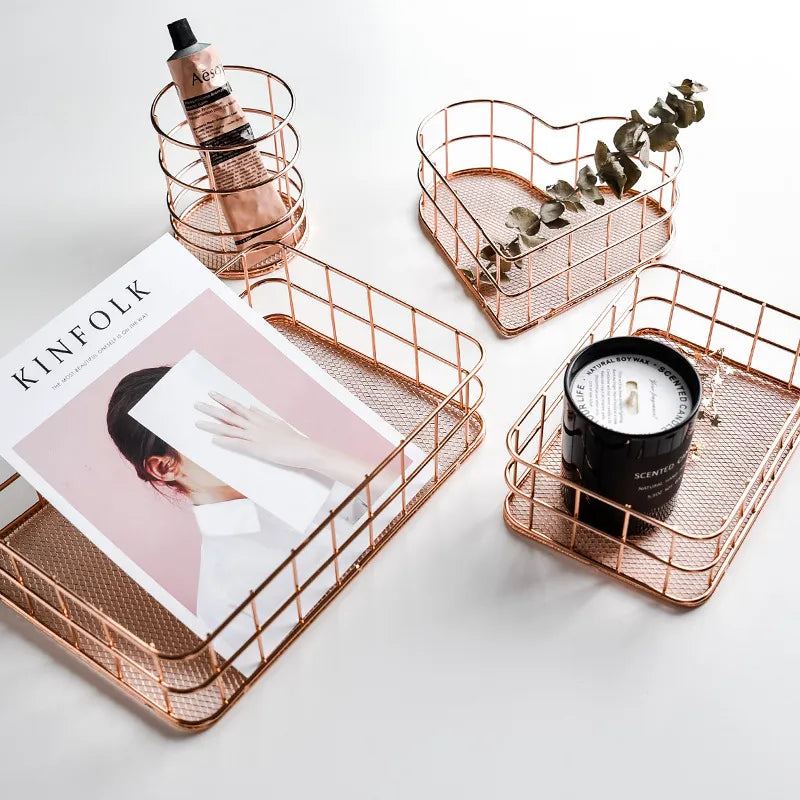 Rose Gold Metal Storage Basket